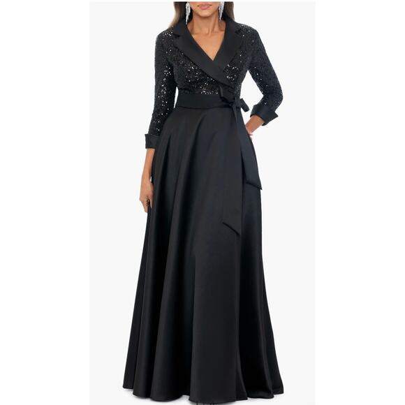 Xscape Evenings Sequin Long Sleeve Tux Ballgown (new) Sz 10 $298.00 retail - Picture 1 of 7